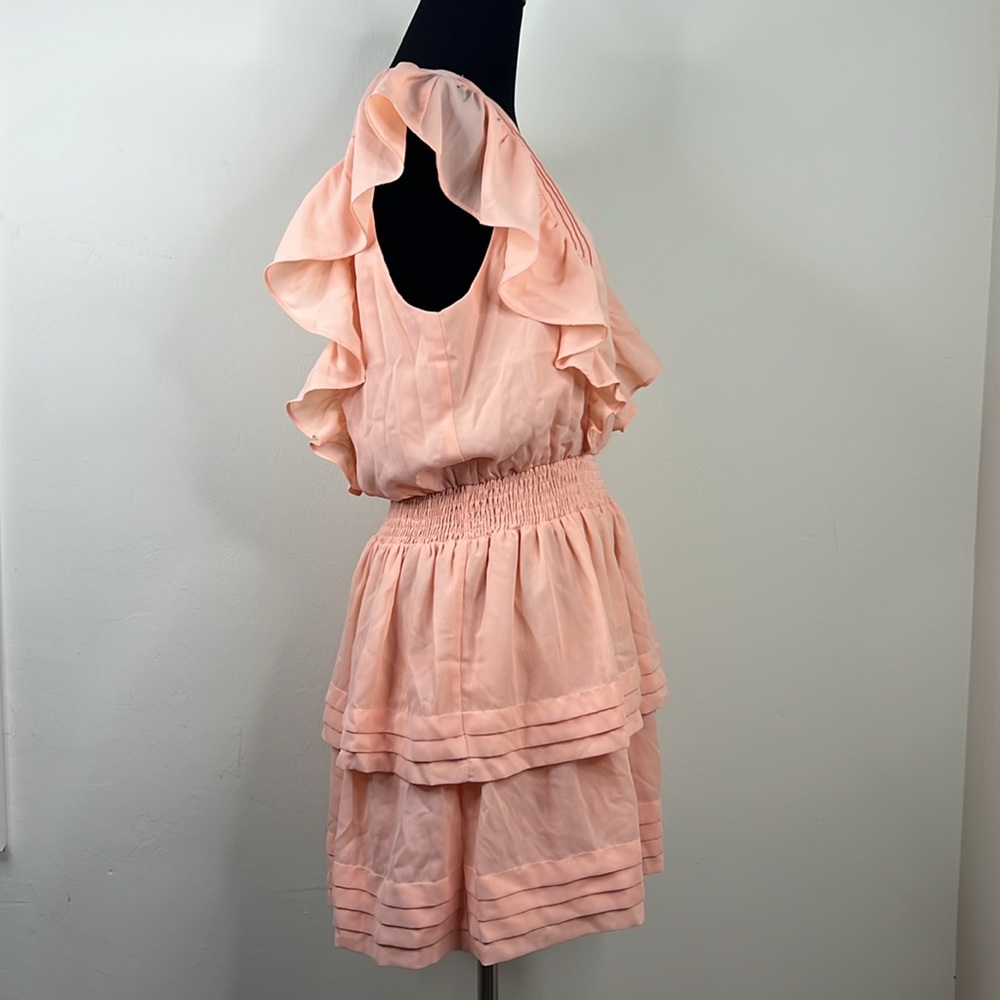 EMMIE ROSE Blush Pink Ruffle Tiered Mini Dress S - Picture 8 of 10